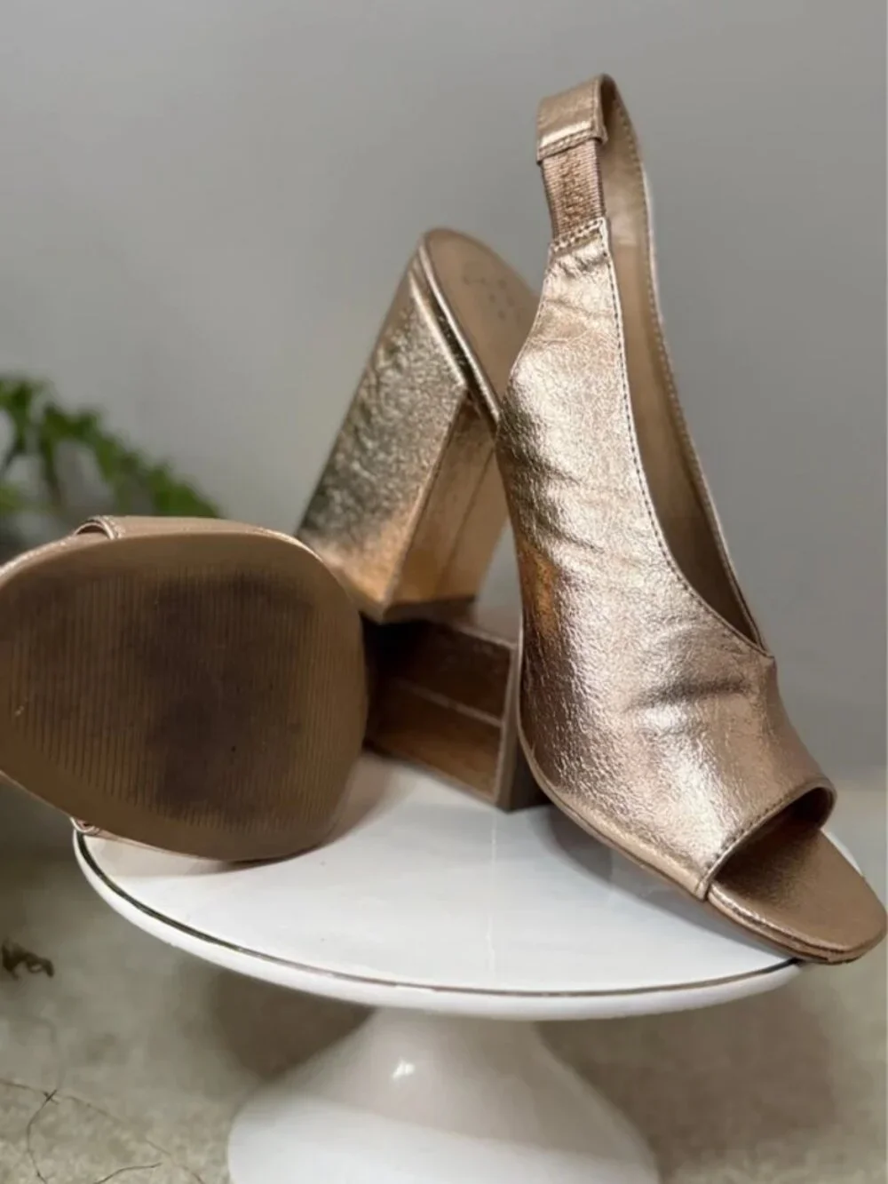 A New Day Metallic Rose Gold Peep-Toe Slingback Heels | Women’s Size 9 | Block H
